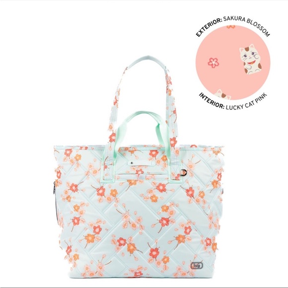 lug Handbags - NEW! Lug SAKURA FERRY XL SE Expandable Carry-All Tote Bag Lucky Cat Pink Lining